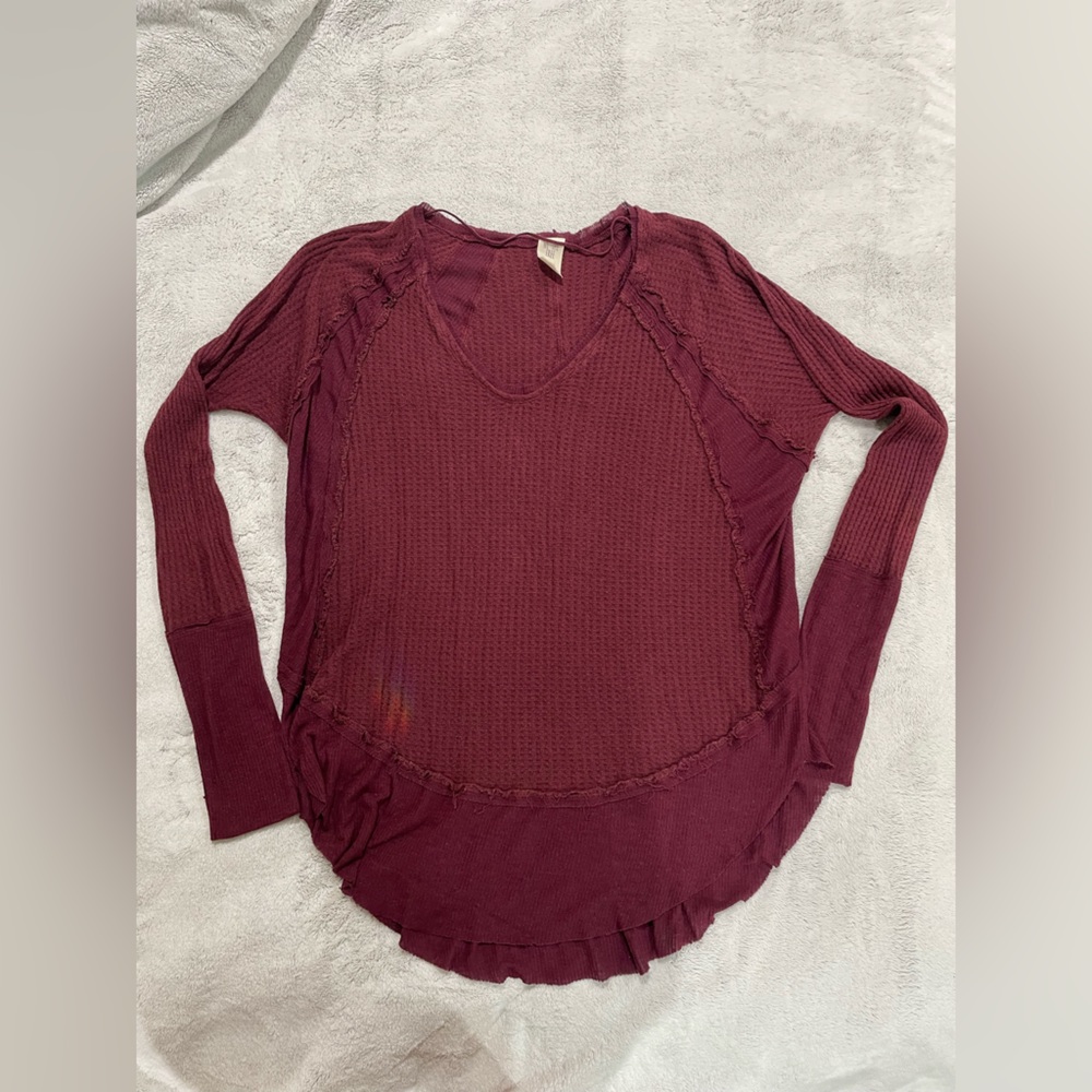 WE THE FREE Maroon Burgundy Waffle Laguna Top sz M